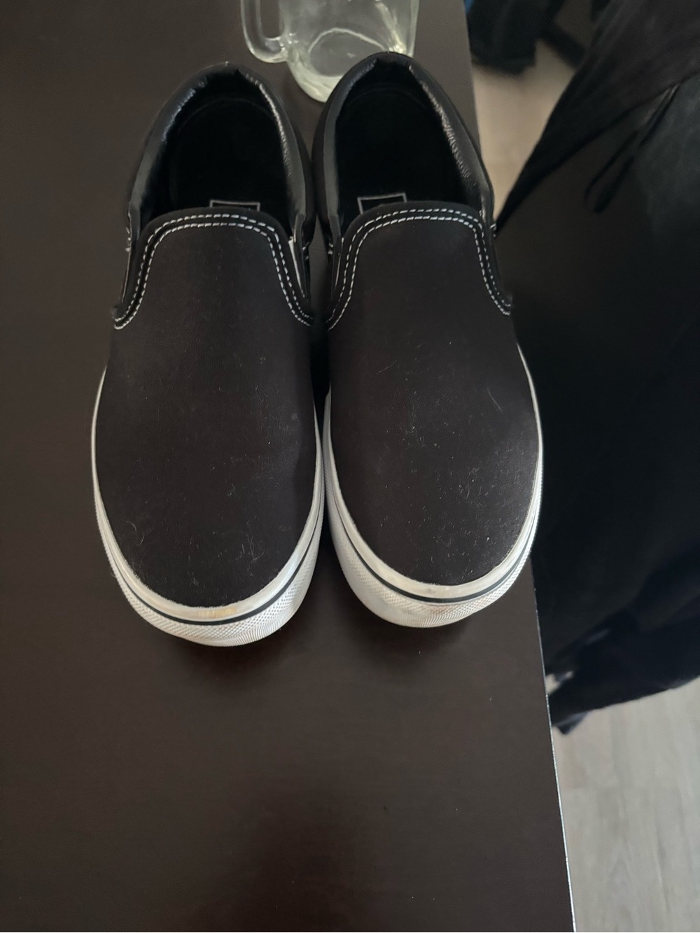 Vans Black Canvas Slip-On Shoes with White Sole